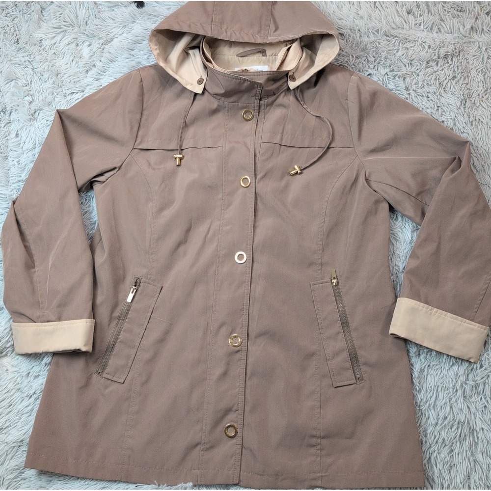 Breckenridge Jacket Womens XL Biege Hood Zip Up Snaps Comfort Pockets Casual